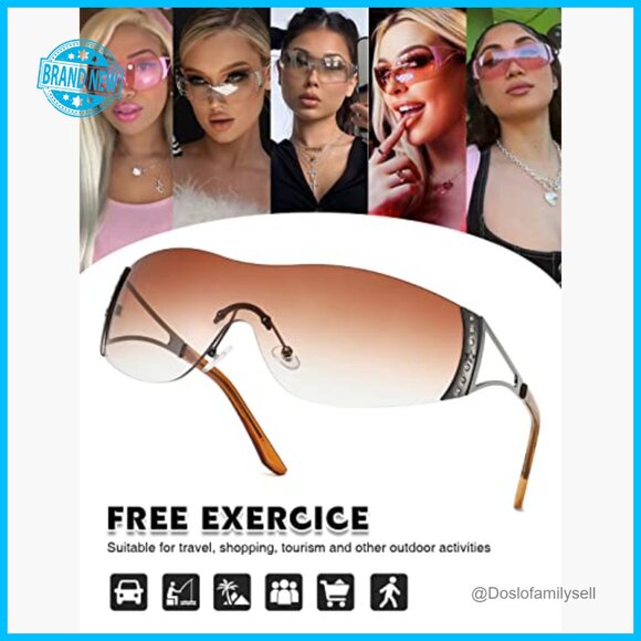 Y2K Sunglasses Wrap Around Gradient Lens Oversize Fashion Shield Rimless main image 4
